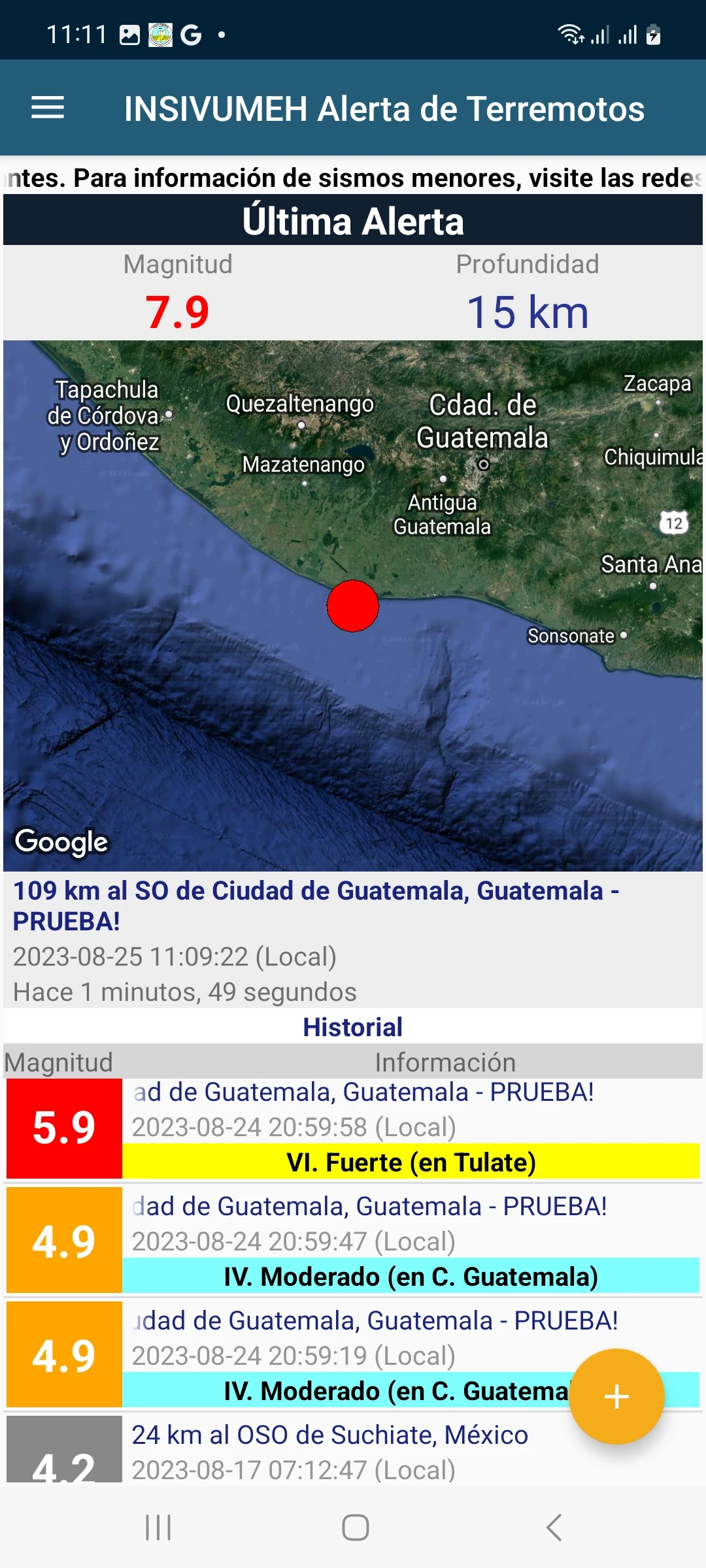 INSIVUMEH Alerta de Terremotos screenshot