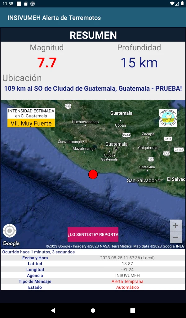 INSIVUMEH Alerta de Terremotos screenshot