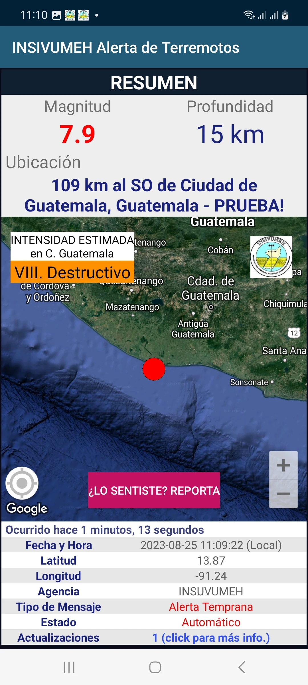 INSIVUMEH Alerta de Terremotos screenshot
