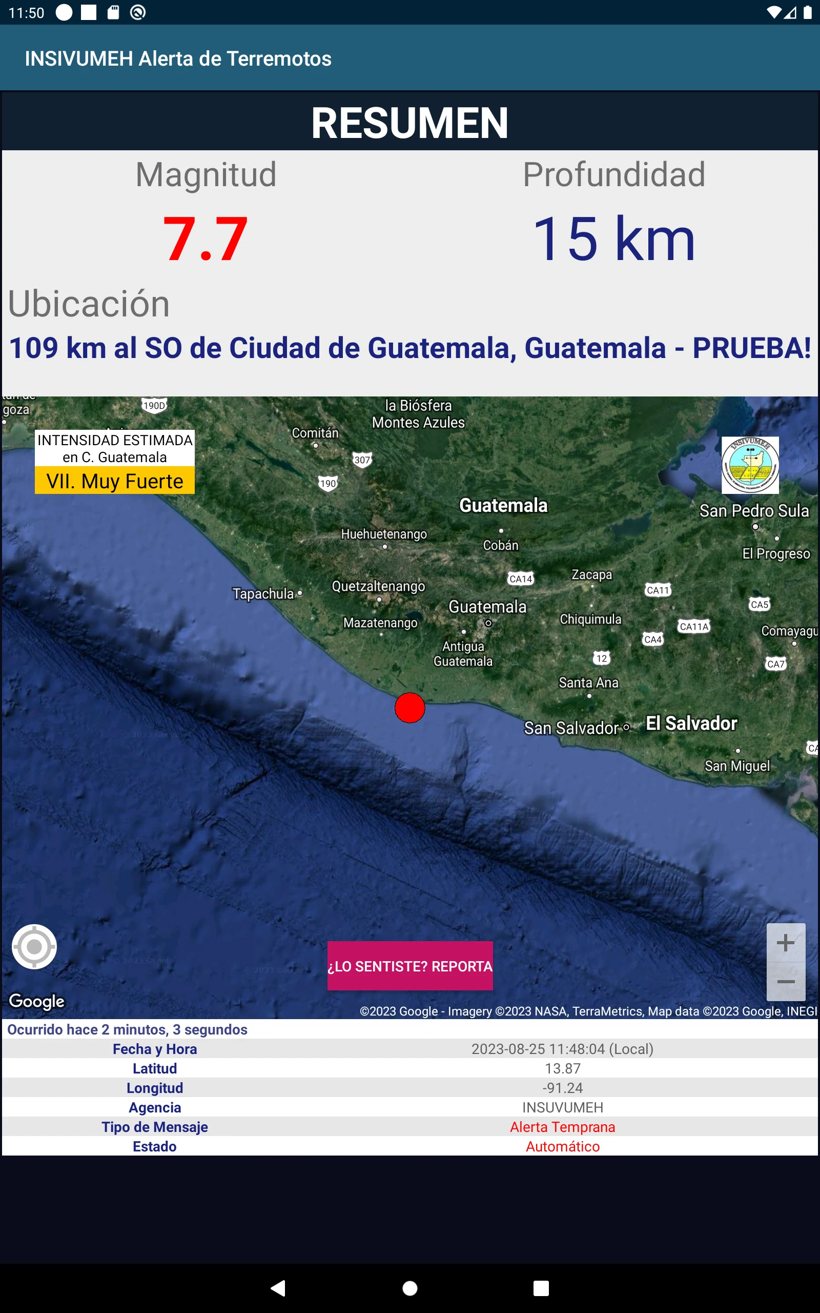 INSIVUMEH Alerta de Terremotos screenshot